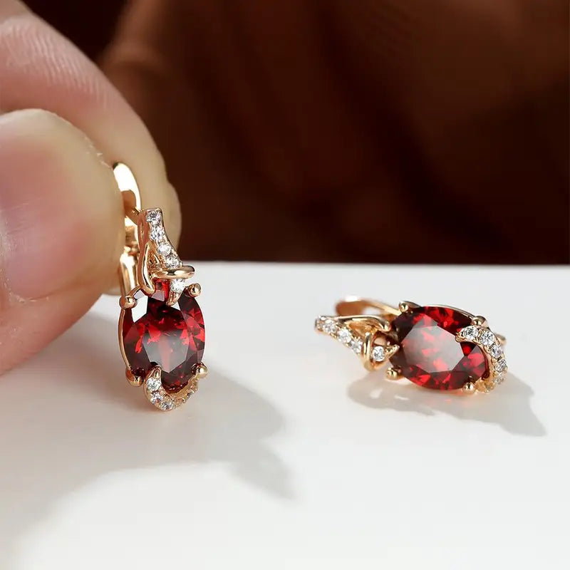 Crimson Twilight Gold Drop Earrings