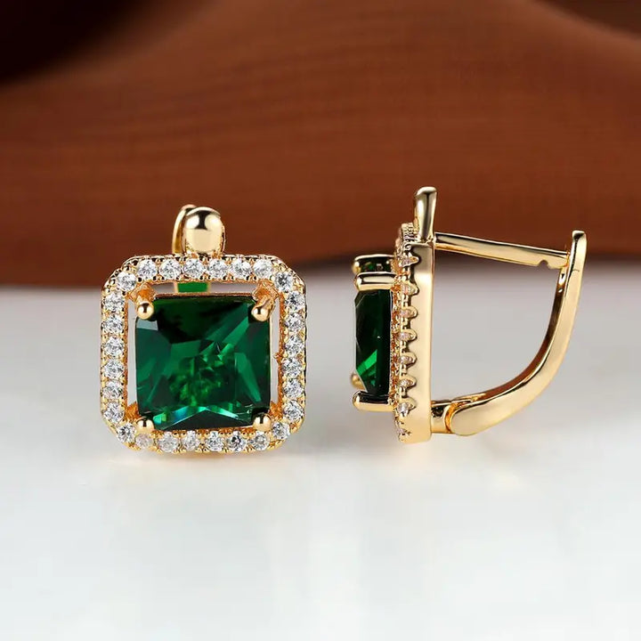 Gilded Emerald Square Zirconia Earrings