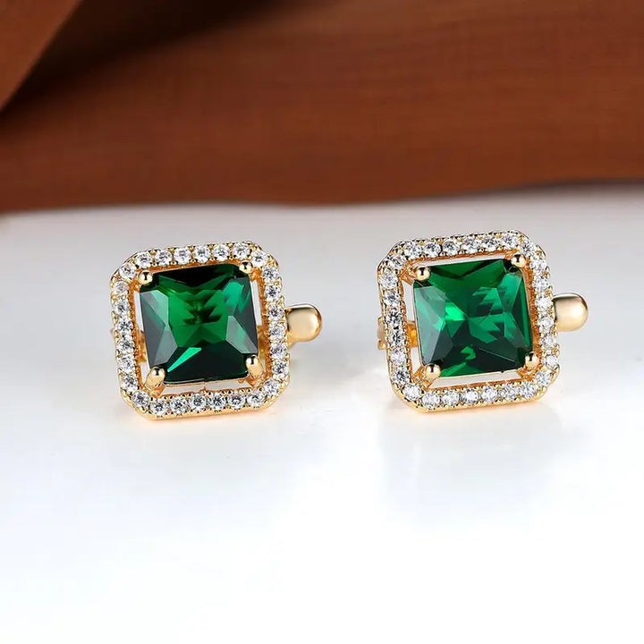 Gilded Emerald Square Zirconia Earrings