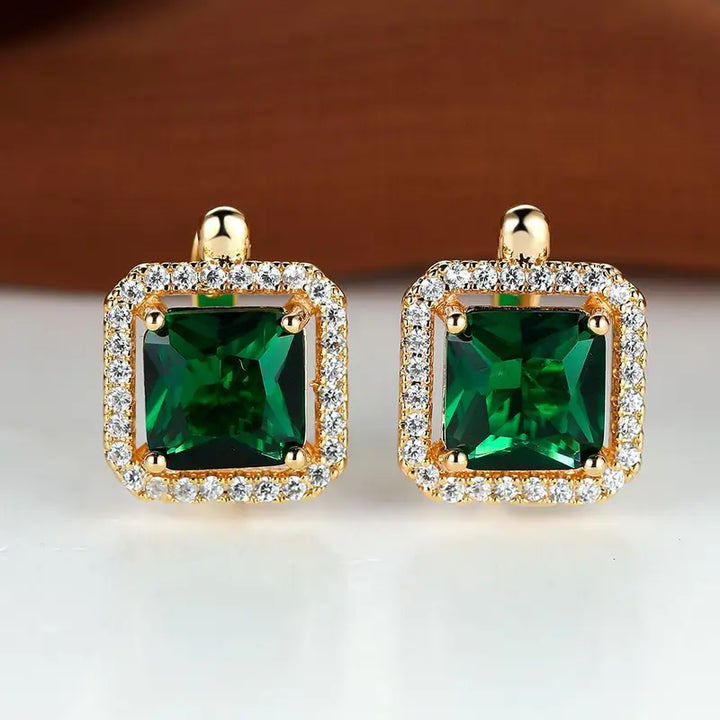 Gilded Emerald Square Zirconia Earrings
