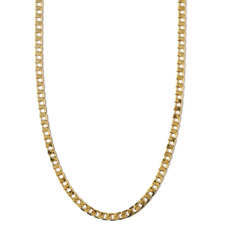 Gold Curb Chain Necklace - Flat Link Design
