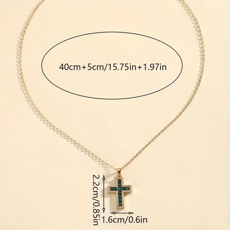 Solene™ - Gold Necklace with Emerald Cross Pendant
