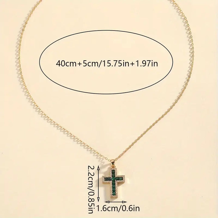 Solene™ - Gold Necklace with Emerald Cross Pendant