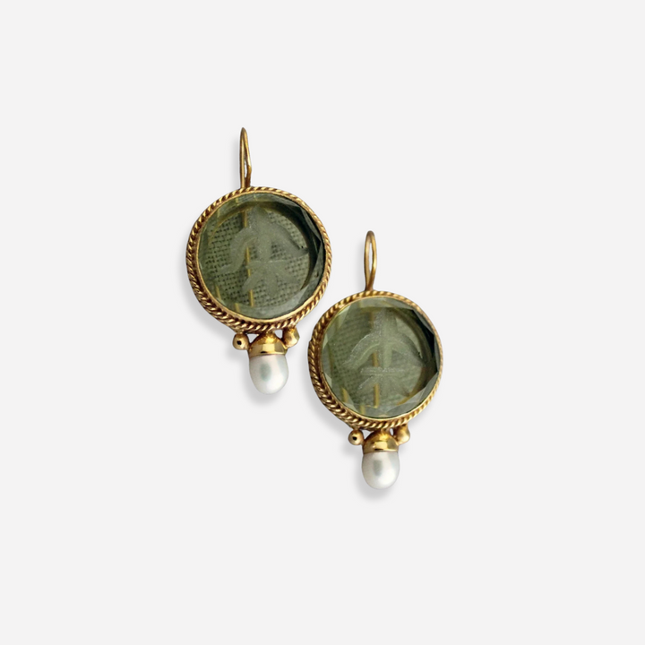 Ava™ - Vintage Green Stone Pearl Earrings for Women