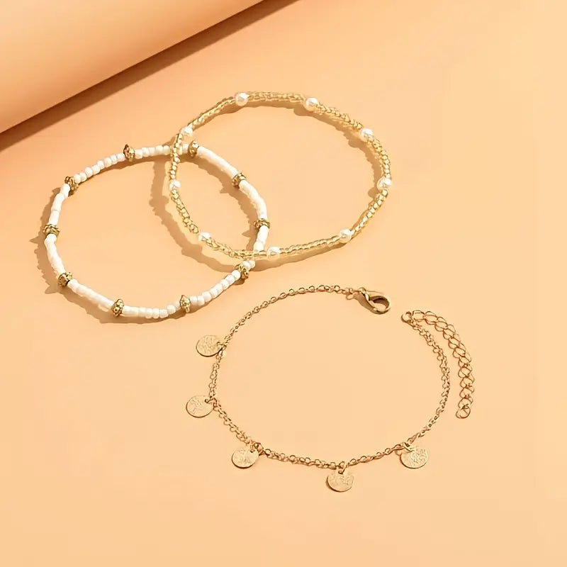 Coastal Charm™ - Trio of Layered Gold Anklets