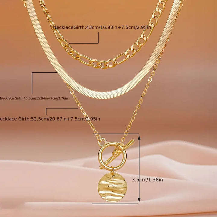 Savira™ - Textured Coin Layered Necklace in Gold