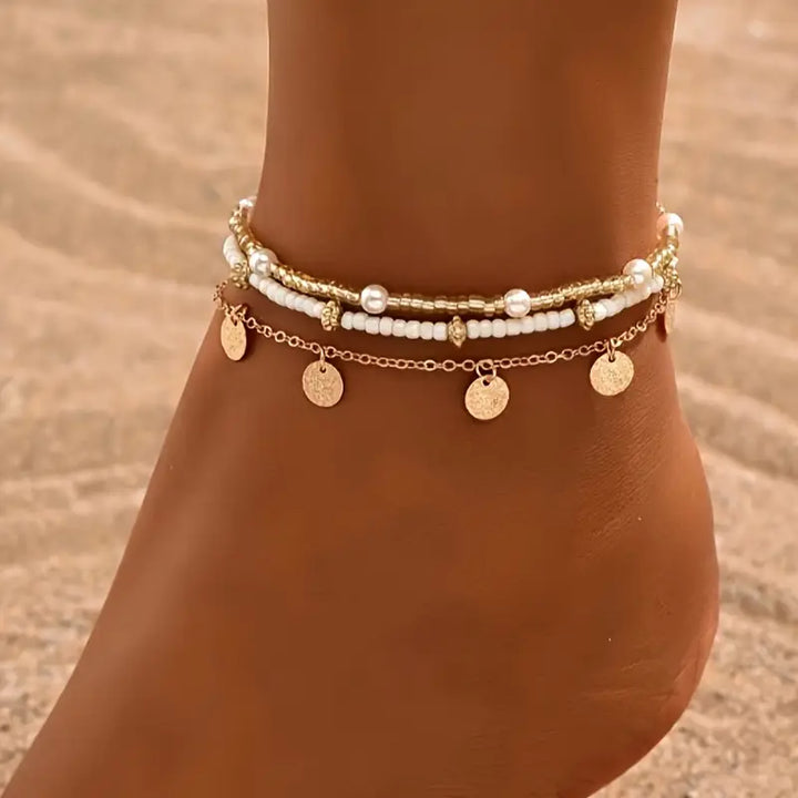 Coastal Charm™ - Trio of Layered Gold Anklets