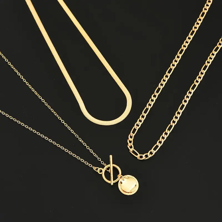 Savira™ - Textured Coin Layered Necklace in Gold