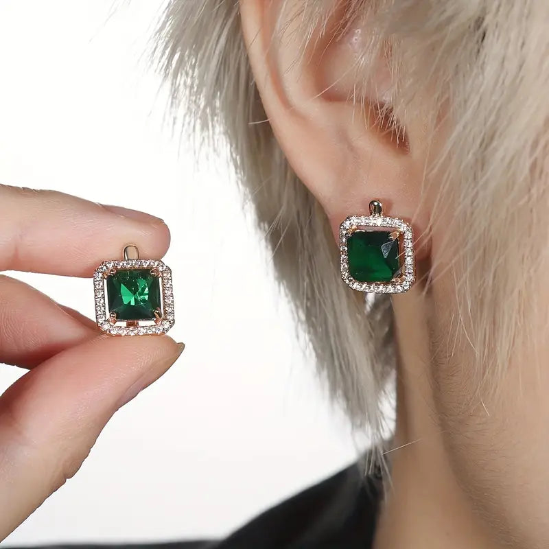 Gilded Emerald Square Zirconia Earrings