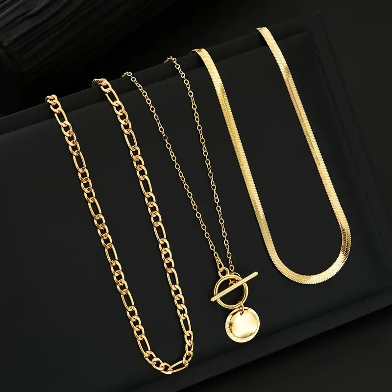 Savira™ - Textured Coin Layered Necklace in Gold