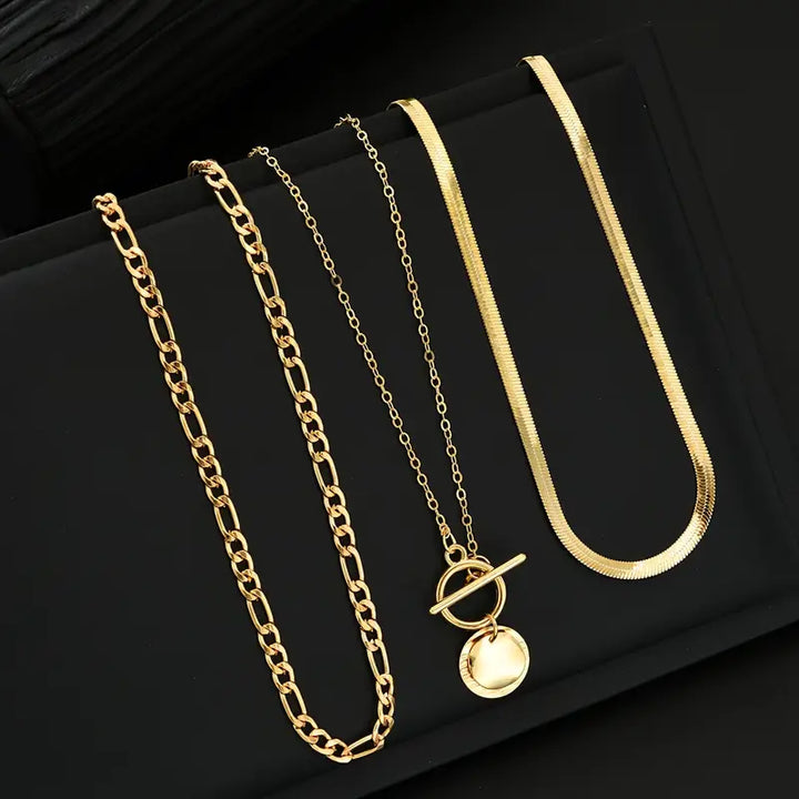 Savira™ - Textured Coin Layered Necklace in Gold