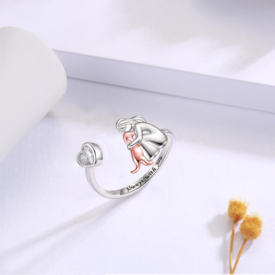 Always in My Heart Adjustable Dog Ring in 925 Sterling Silver with Zirconia