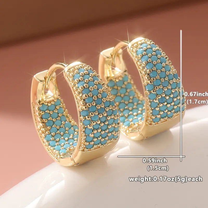 Turquoise Beaded Hoop Earrings in Golden Tone | Gold