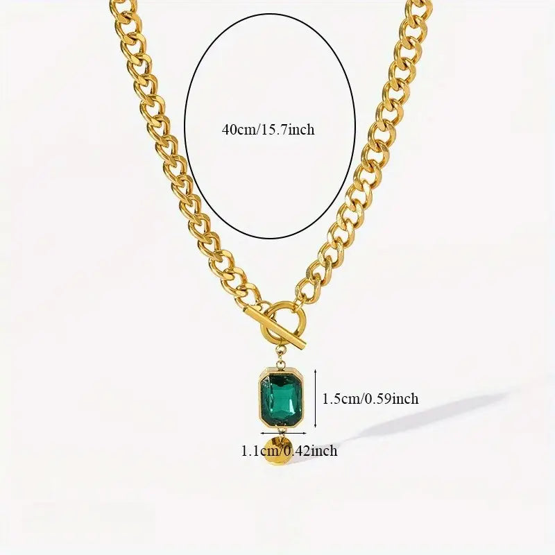 Emerald Pendant Necklace with Chunky Chain | Gold