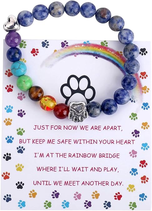 Rainbow Bridge Memorial Bracelet - 7 Chakra Bead Remembrance Gift for Pet Loss
