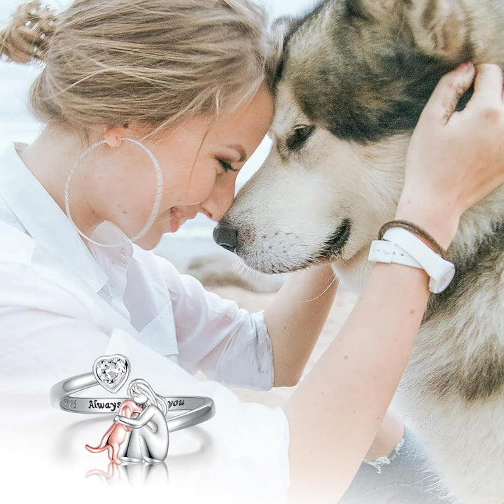 Always in My Heart Adjustable Dog Ring in 925 Sterling Silver with Zirconia