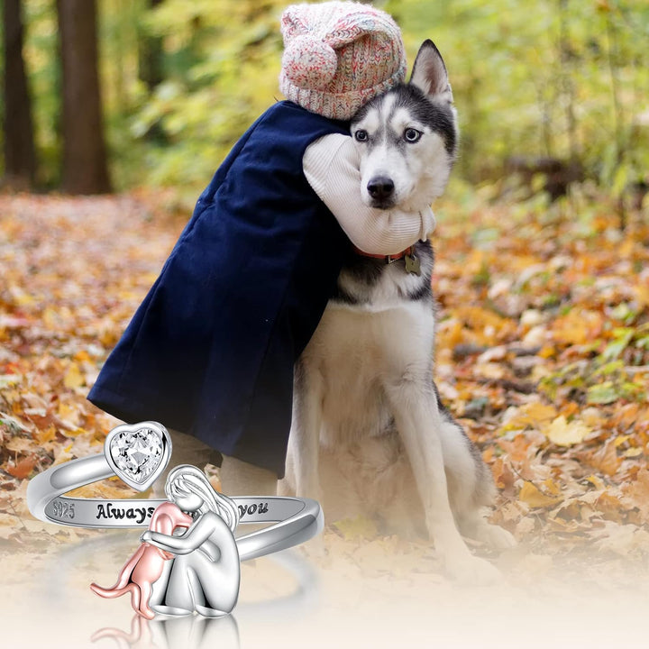 Always in My Heart Adjustable Dog Ring in 925 Sterling Silver with Zirconia