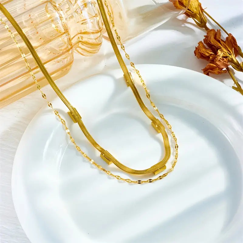 Sorella™ - Retro Gold Double-Layer Gem Necklace