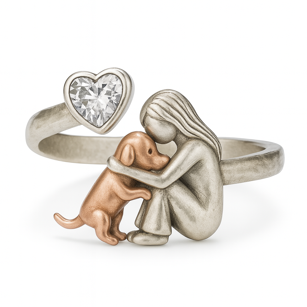 Pawfect Love™ - Adjustable 925 Sterling Silver Dog Ring with Heart-Shaped Zirconia