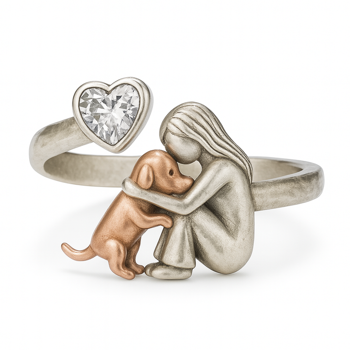 Pawfect Love™ - Adjustable 925 Sterling Silver Dog Ring with Heart-Shaped Zirconia