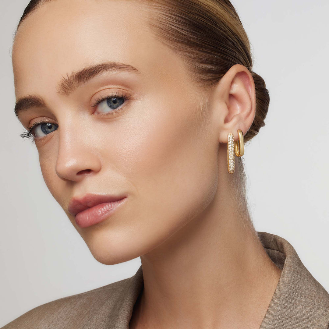 Icona™ - Elegant Gold Large Pave Hoop Earrings