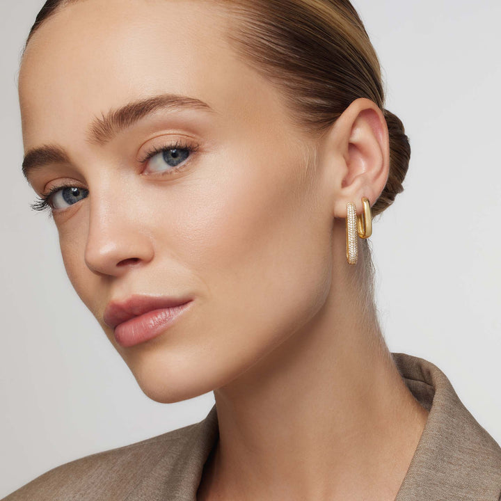 Icona™ - Elegant Gold Large Pave Hoop Earrings