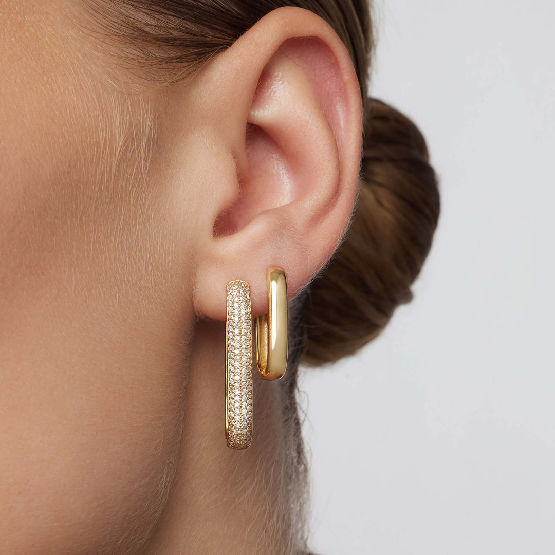 Icona™ - Elegant Gold Large Pave Hoop Earrings