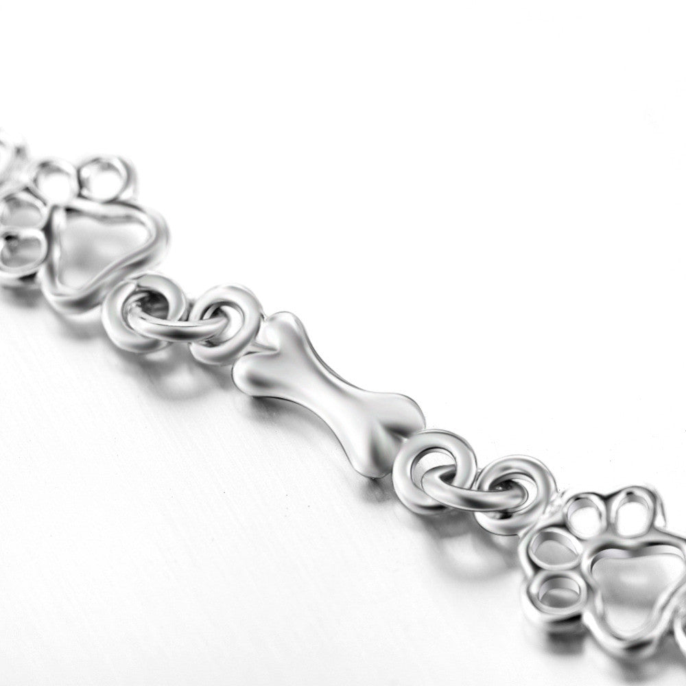 Pawfect™ - Limited Edition Pure Silver Dog Paw and Bone Charm Bracelet