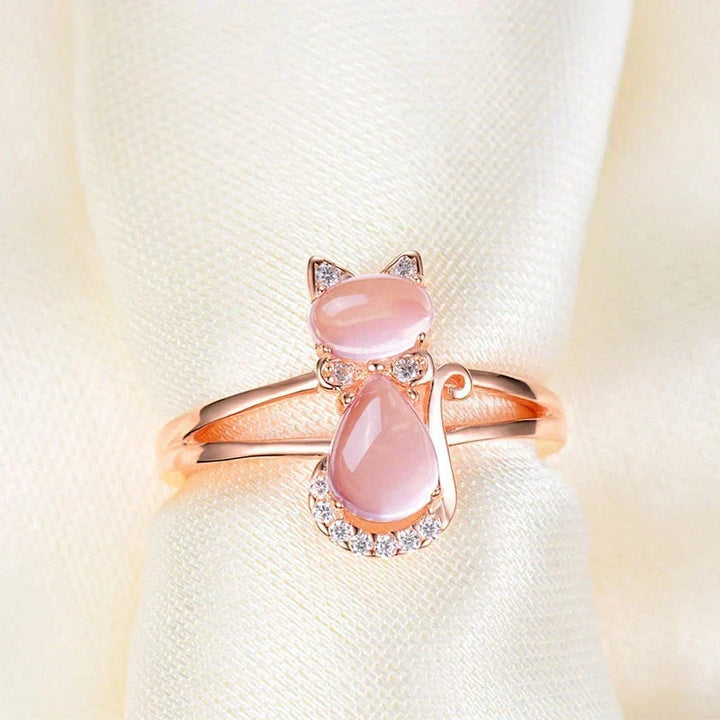 Rose Gold Cat Ring - Elegant Feline Design