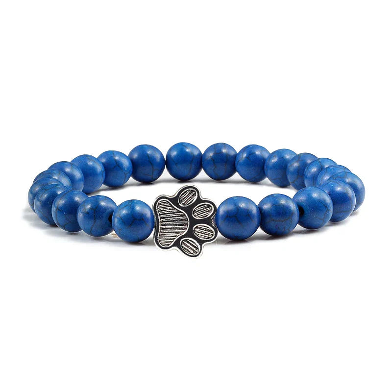 Paw Print Beaded Bracelet – Crafted with Natural Stones