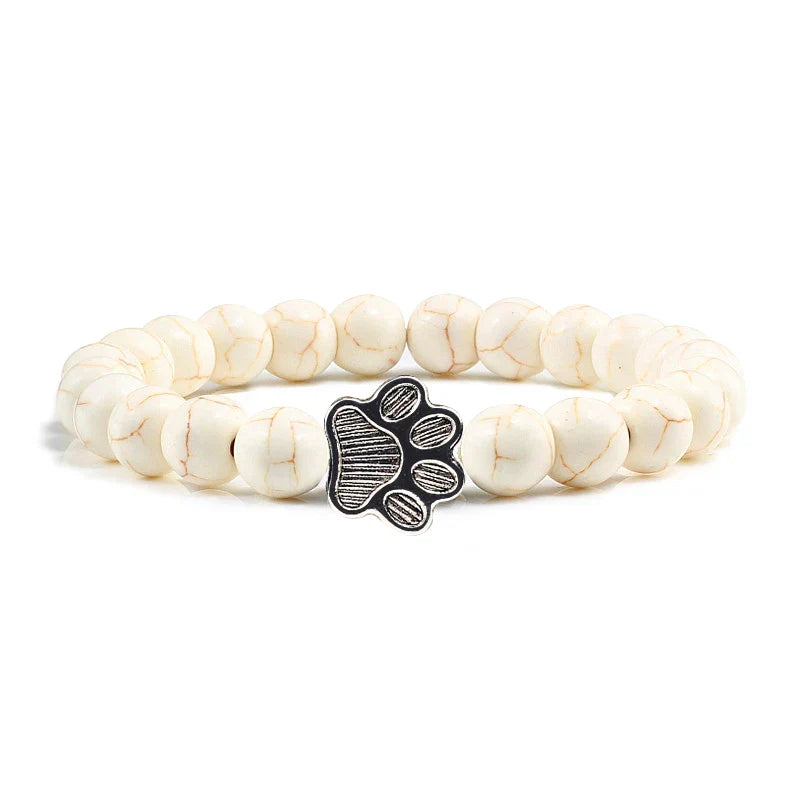 Paw Print Beaded Bracelet – Crafted with Natural Stones