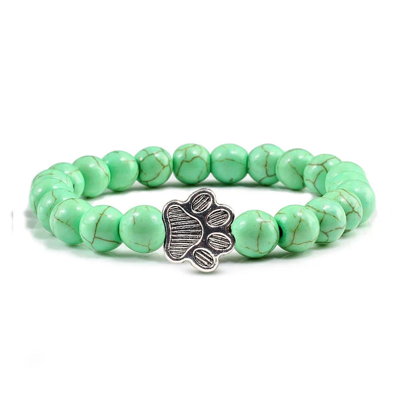 Paw Print Beaded Bracelet – Crafted with Natural Stones
