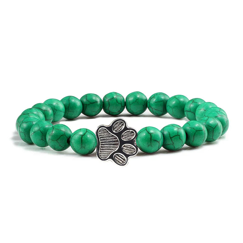 Paw Print Beaded Bracelet – Crafted with Natural Stones
