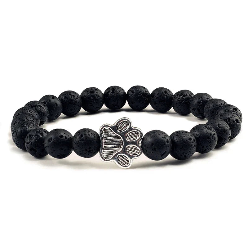 Paw Print Beaded Bracelet – Crafted with Natural Stones