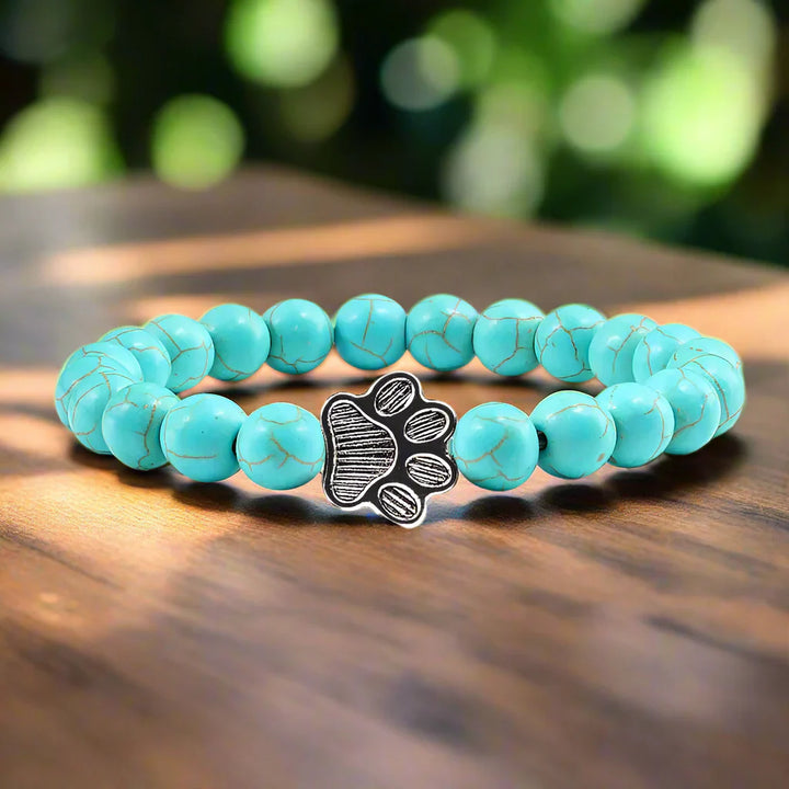 Paw Print Beaded Bracelet – Crafted with Natural Stones