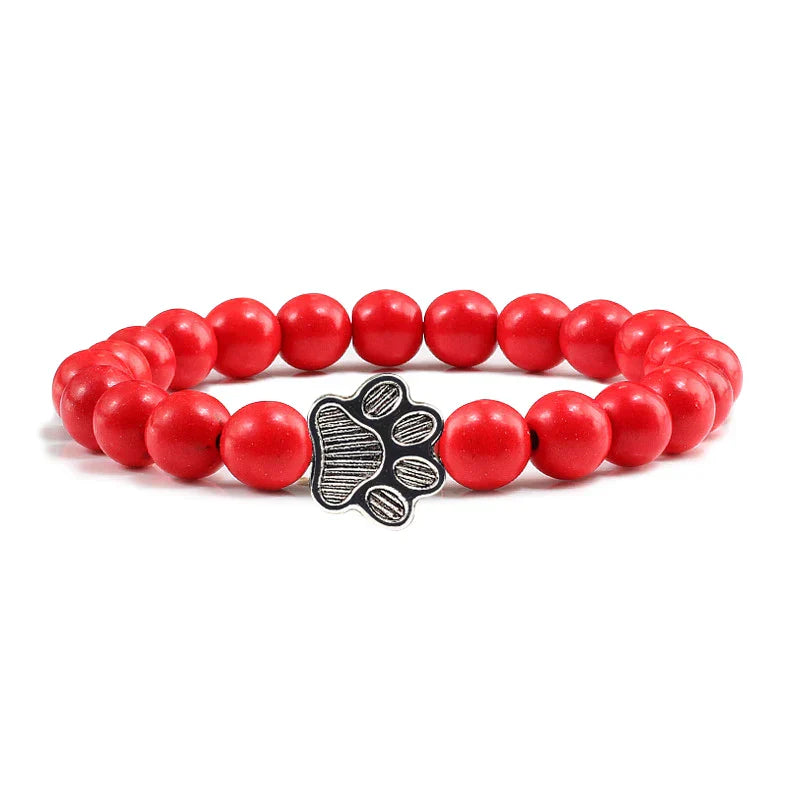 Paw Print Beaded Bracelet – Crafted with Natural Stones