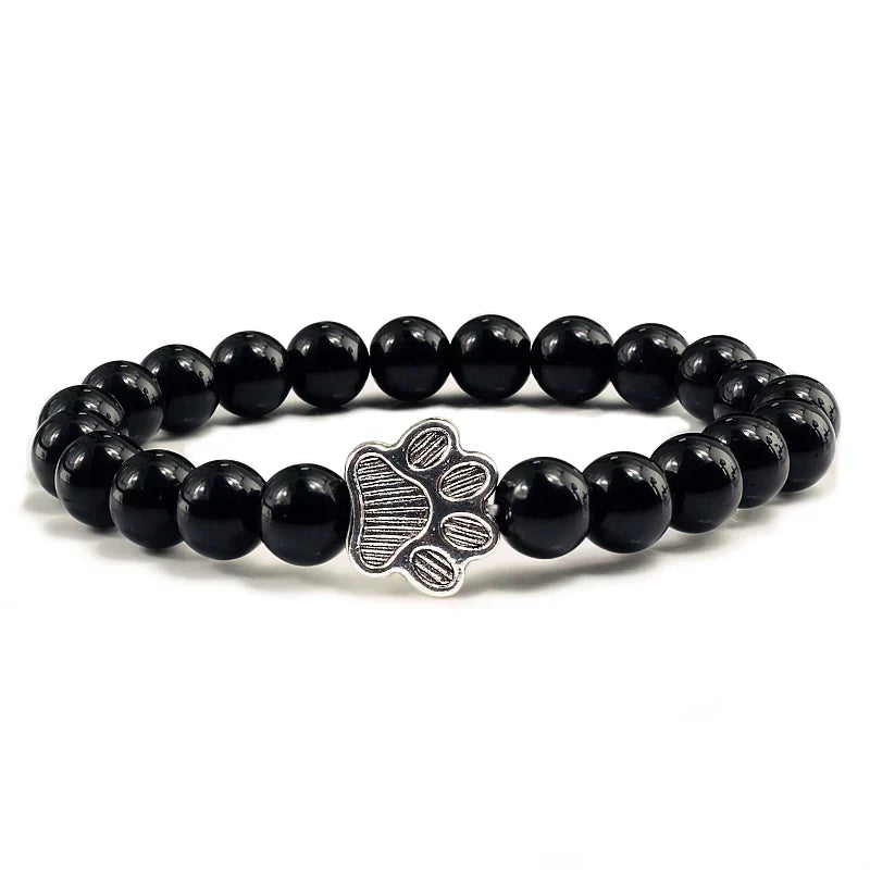 Paw Print Beaded Bracelet – Crafted with Natural Stones
