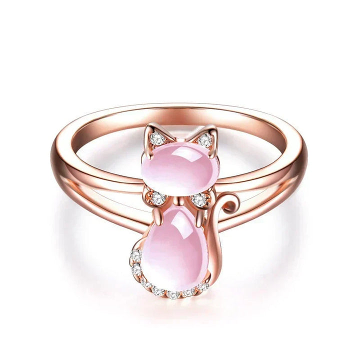 Rose Gold Cat Ring - Elegant Feline Design