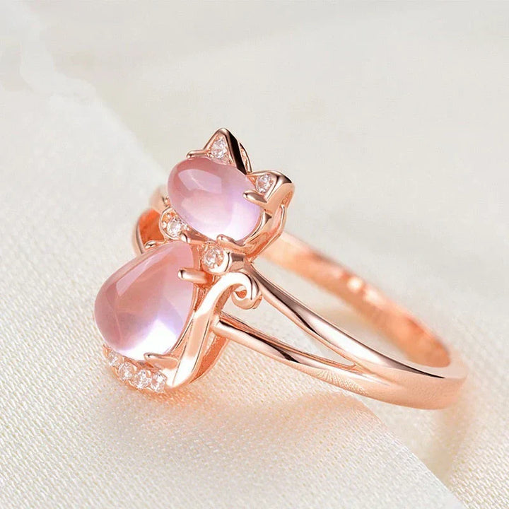 Rose Gold Cat Ring - Elegant Feline Design