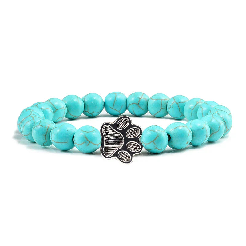 Paw Print Beaded Bracelet – Crafted with Natural Stones