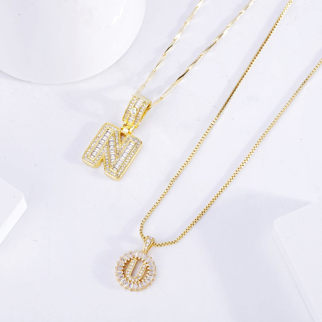 Gold Initial Pave Necklace Set
