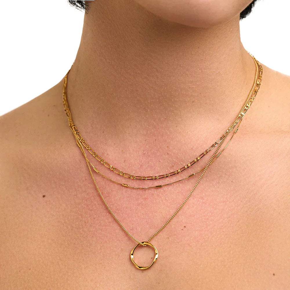 Gold Open Circle Triple Row Necklace