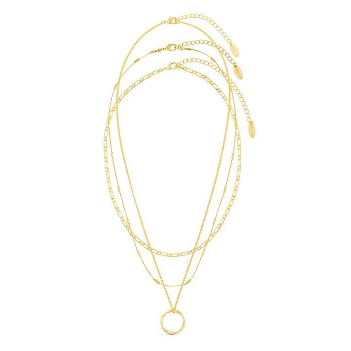 Gold Open Circle Triple Row Necklace