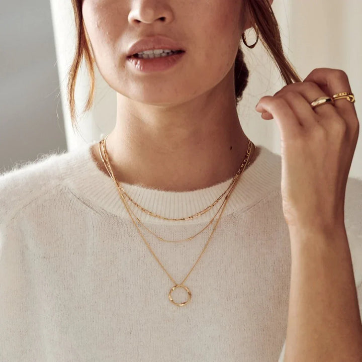 Gold Open Circle Triple Row Necklace