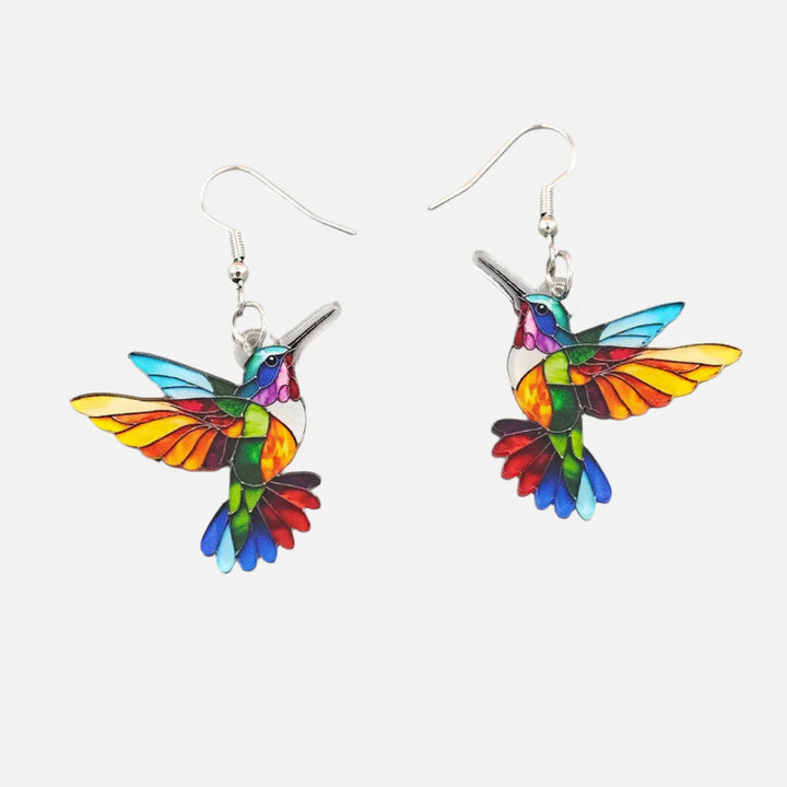 Hummingbird Dangle Earrings – Vibrant Acrylic 2D Design