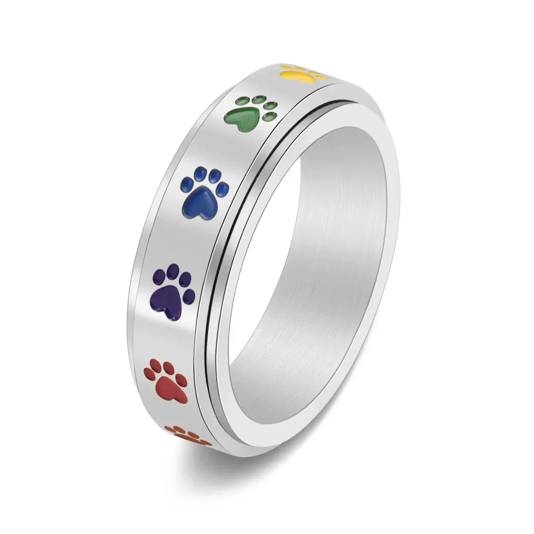 PawSpin™ - Rainbow Paws Stress Relief Ring in Stainless Steel