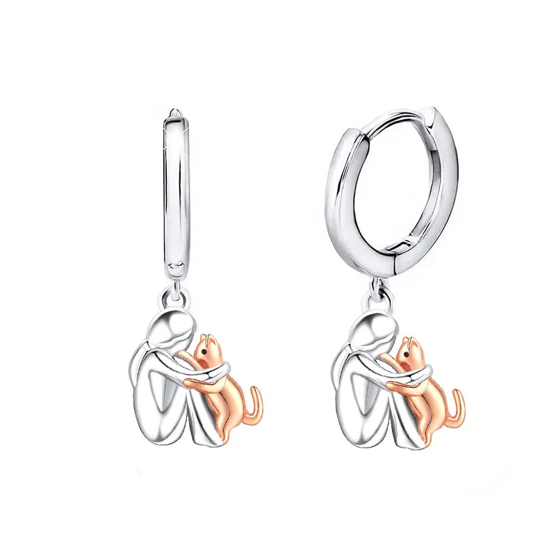 CuddlePaws™ - Two-Tone Cat Hug Earrings in Silver and Gold