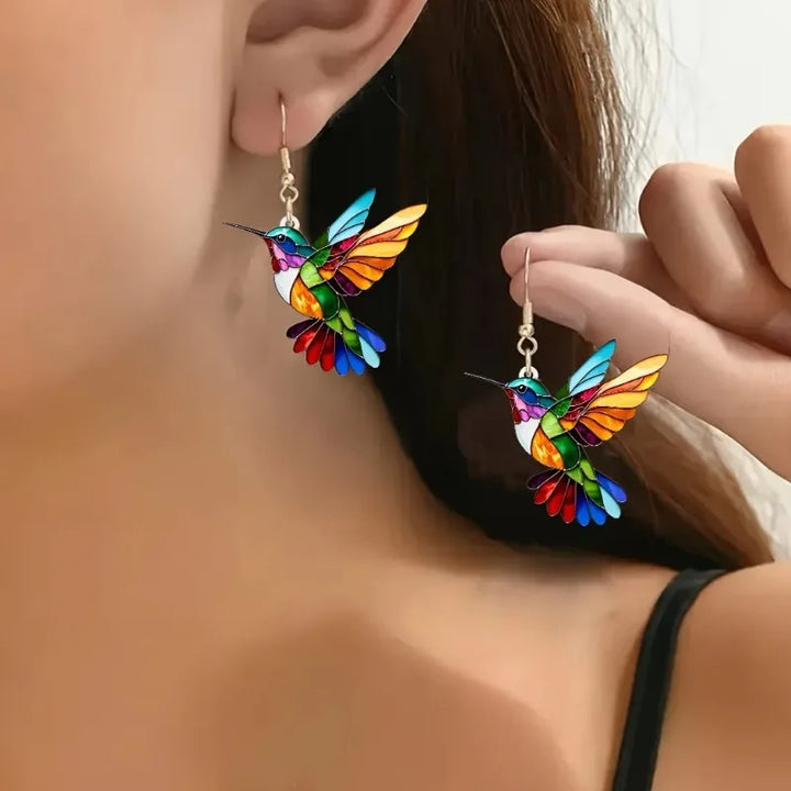 Hummingbird Dangle Earrings – Vibrant Acrylic 2D Design