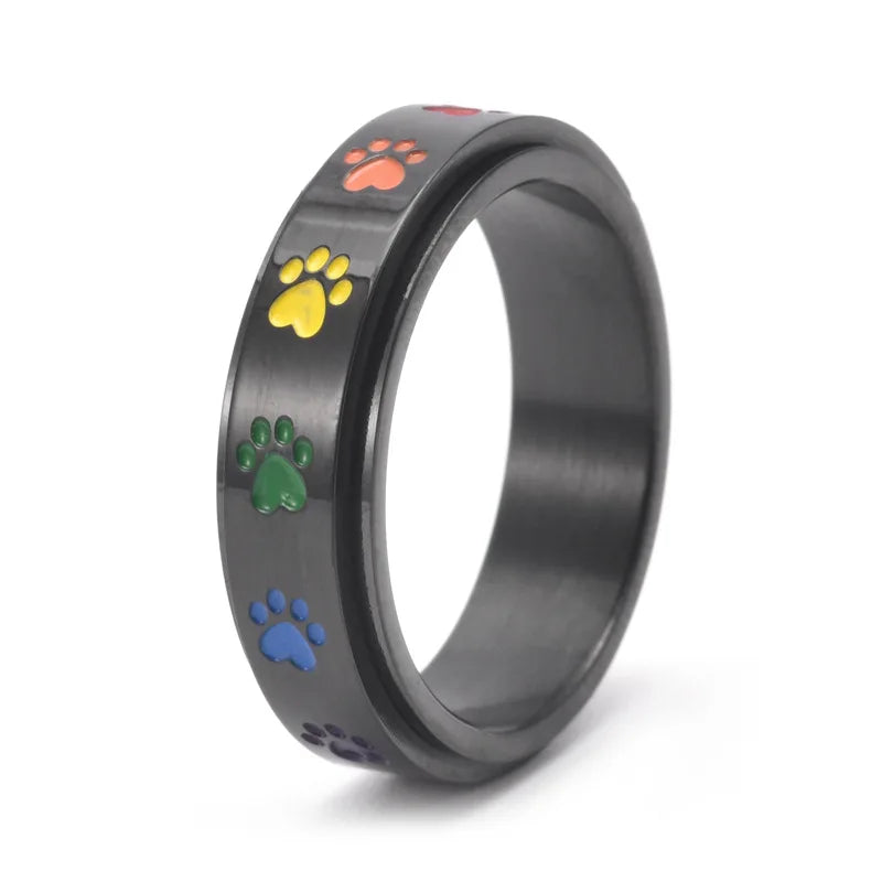 PawSpin™ - Rainbow Paws Stress Relief Ring in Stainless Steel