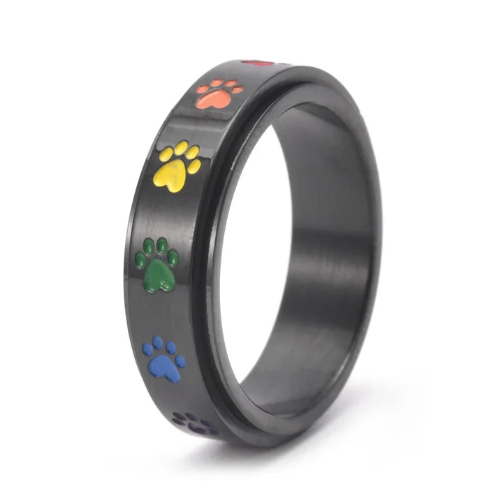 PawSpin™ - Rainbow Paws Stress Relief Ring in Stainless Steel